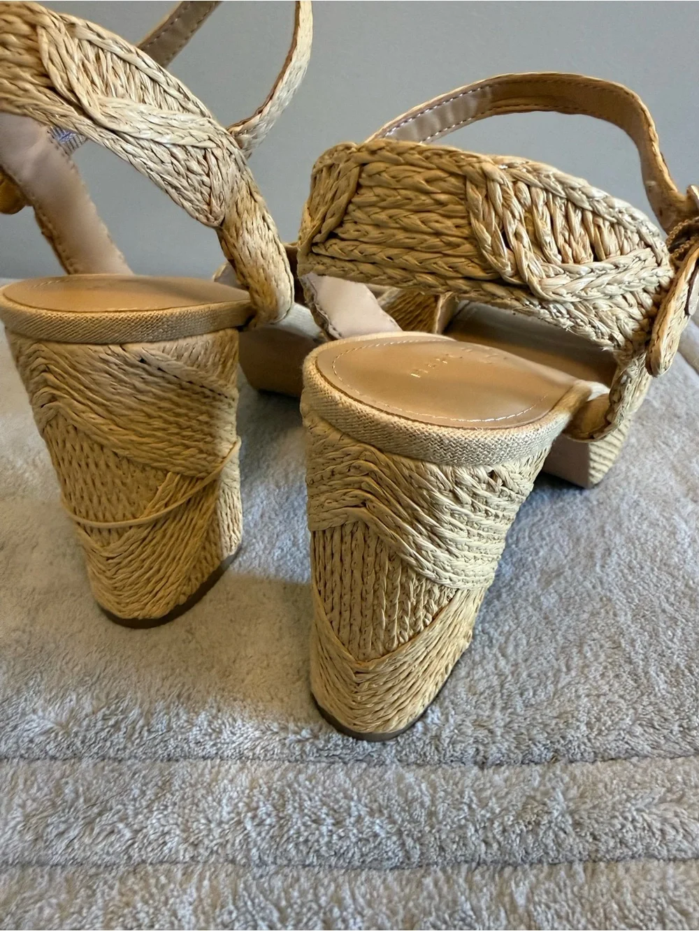 Marc Fisher Calyn Natural Rafia Woven Platform Block Heel Sandals - Beige